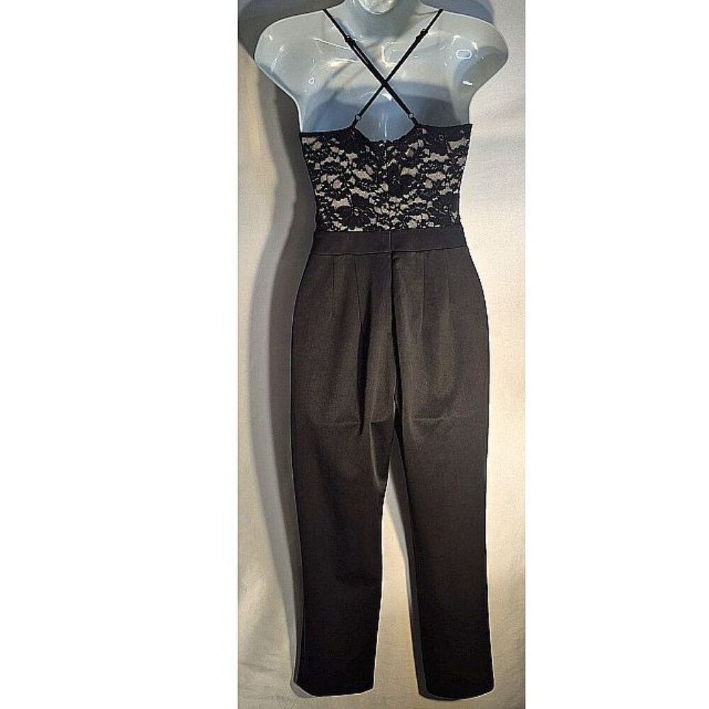 EXPRESS sleeveless Pantsuit, Black with lace and dress pant bottom, size XS tall - Picture 7 of 16